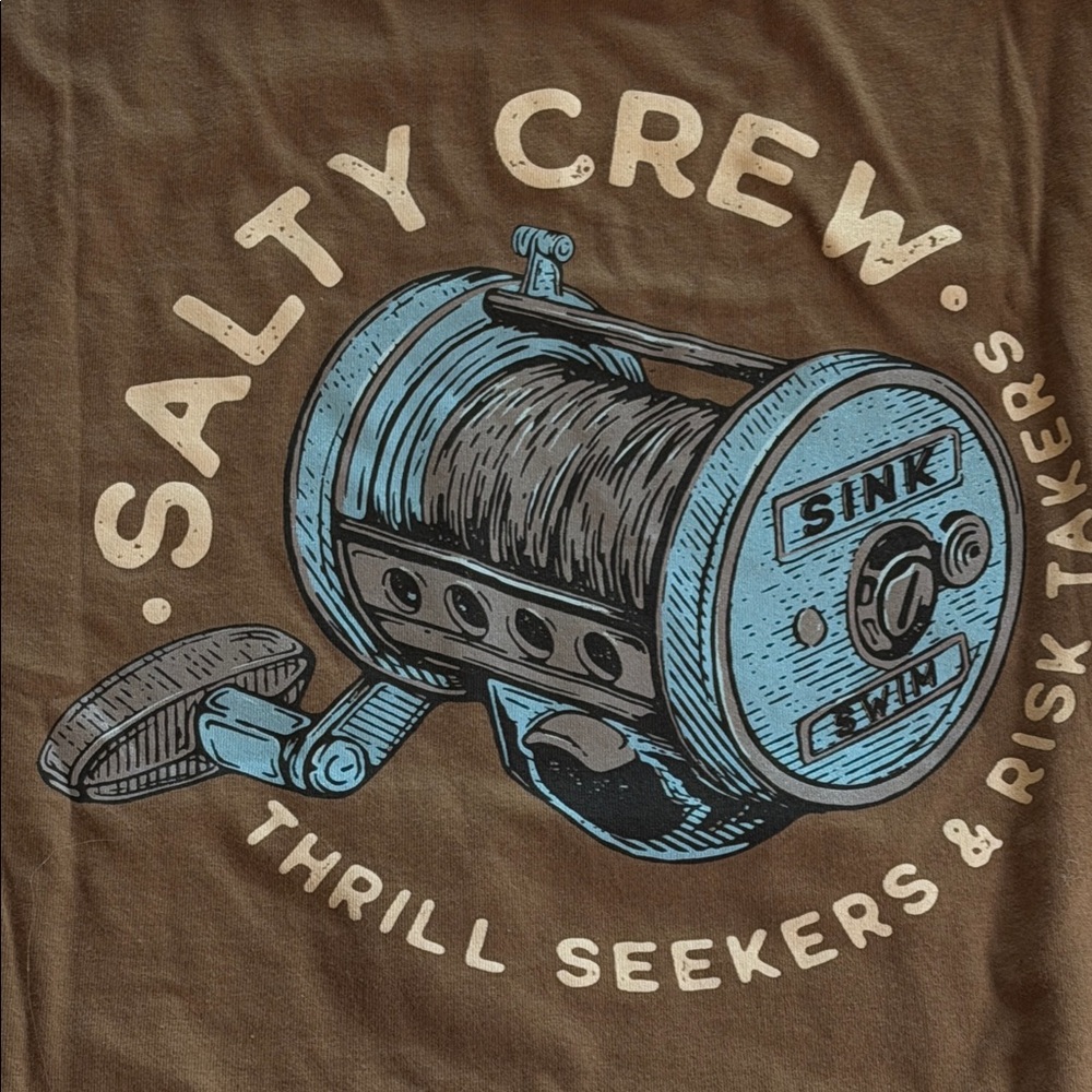 RARE 🐟 Salty Crew Brown Short Sleeve Tee! THRILL SEEKERS & RISK TAKERS 🐟 - Picture 8 of 12